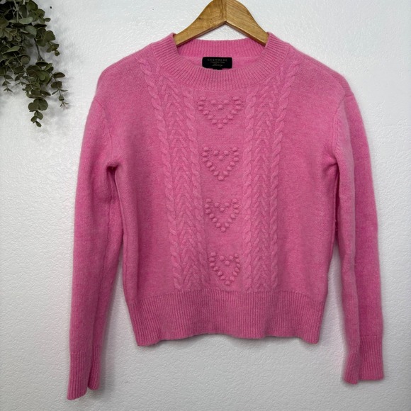 Charter Club Luxury Pink 100% Cashmere Cable Knit Heart Bobble Sweater Womens S - Picture 2 of 5